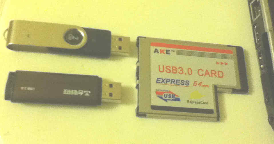 test hardware - USB2 and USB3 disk, ExpressCard USB3 host